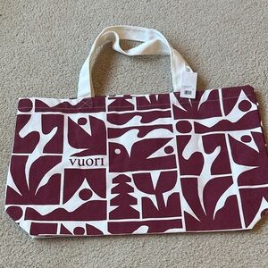 Vuori Maroon and White Graphic Canvas Tote New with tag